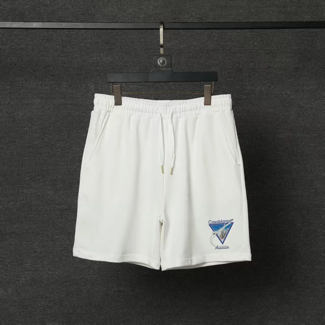CASABLANCA Casa shorts Printing technology Original development Using gram custom terry fabric Upper body is comfortable Back pocket design Original turning details Made by domestic first-line brands Factory OEM Workmanship is impeccable Wash mark Main wheat Hang tag Complete packaging Sizes S.M.L.XL